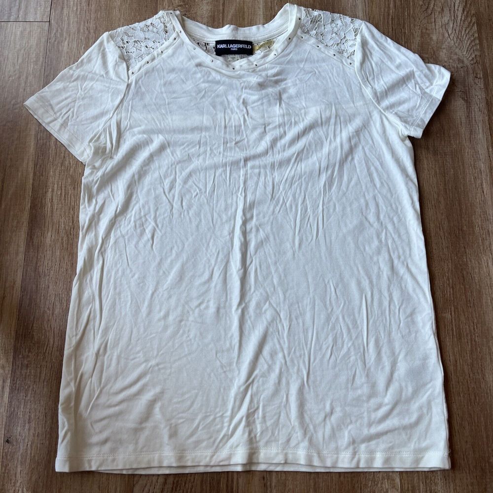 Karl Lagerfeld Women's XS Ivory Shirt Lace‎ Top